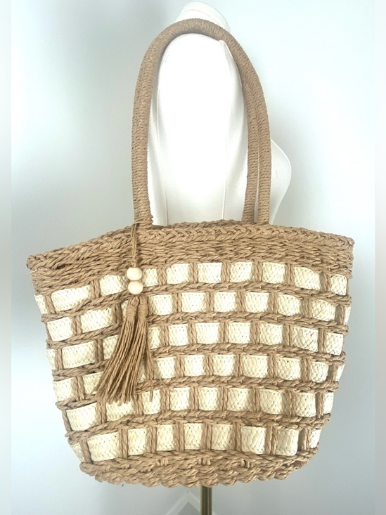 no brand Handbags - Summer Tote Natural Beige Woven Bag Fully Lined Beach Vacation Shoulder Bag